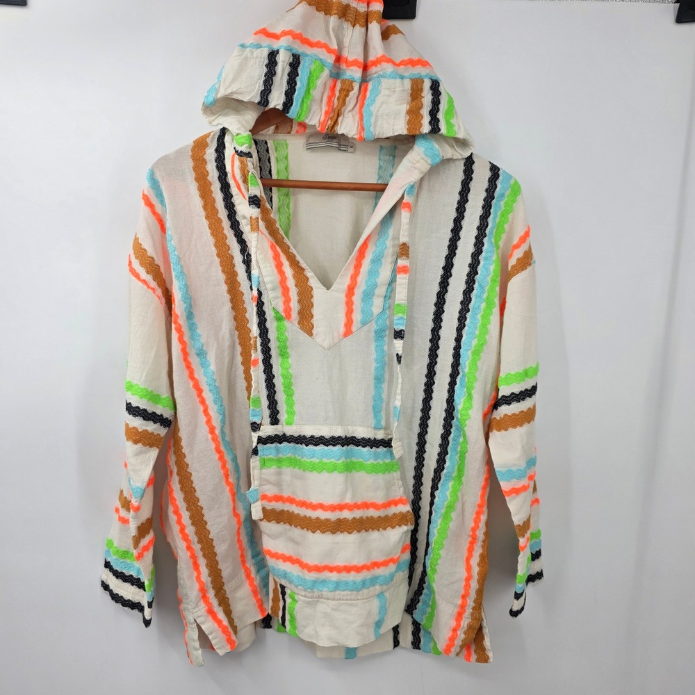Devotion Twins Multi Color Striped Hooded Blouse Cotton Blend Small